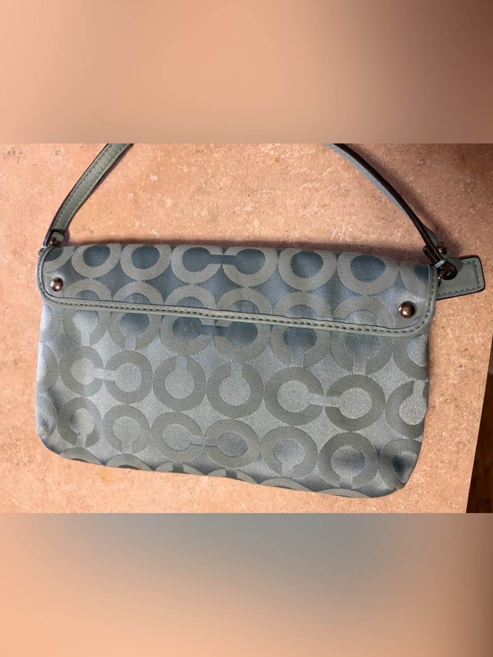 Vintage Coach Teal Signature Jacquard Clutch with Silver-Tone Turnlock y2k - Picture 6 of 11